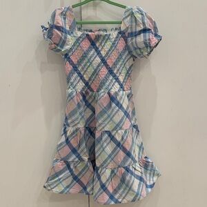 Gymboree Pastel Plaid Smocked Puff-Sleeve Dress - Blue, Pink, Yellow
